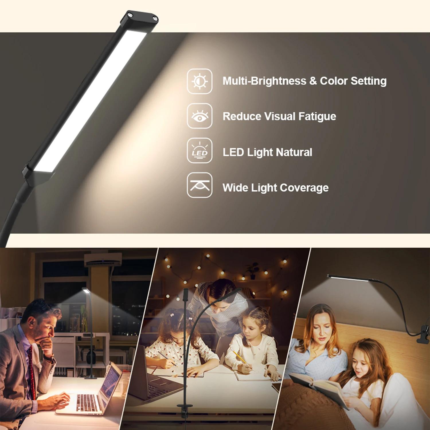 Lampe de bureau LED 10W avec pince, intensité variable, 10 niveaux de luminosité, 3 Modes d'éclairag