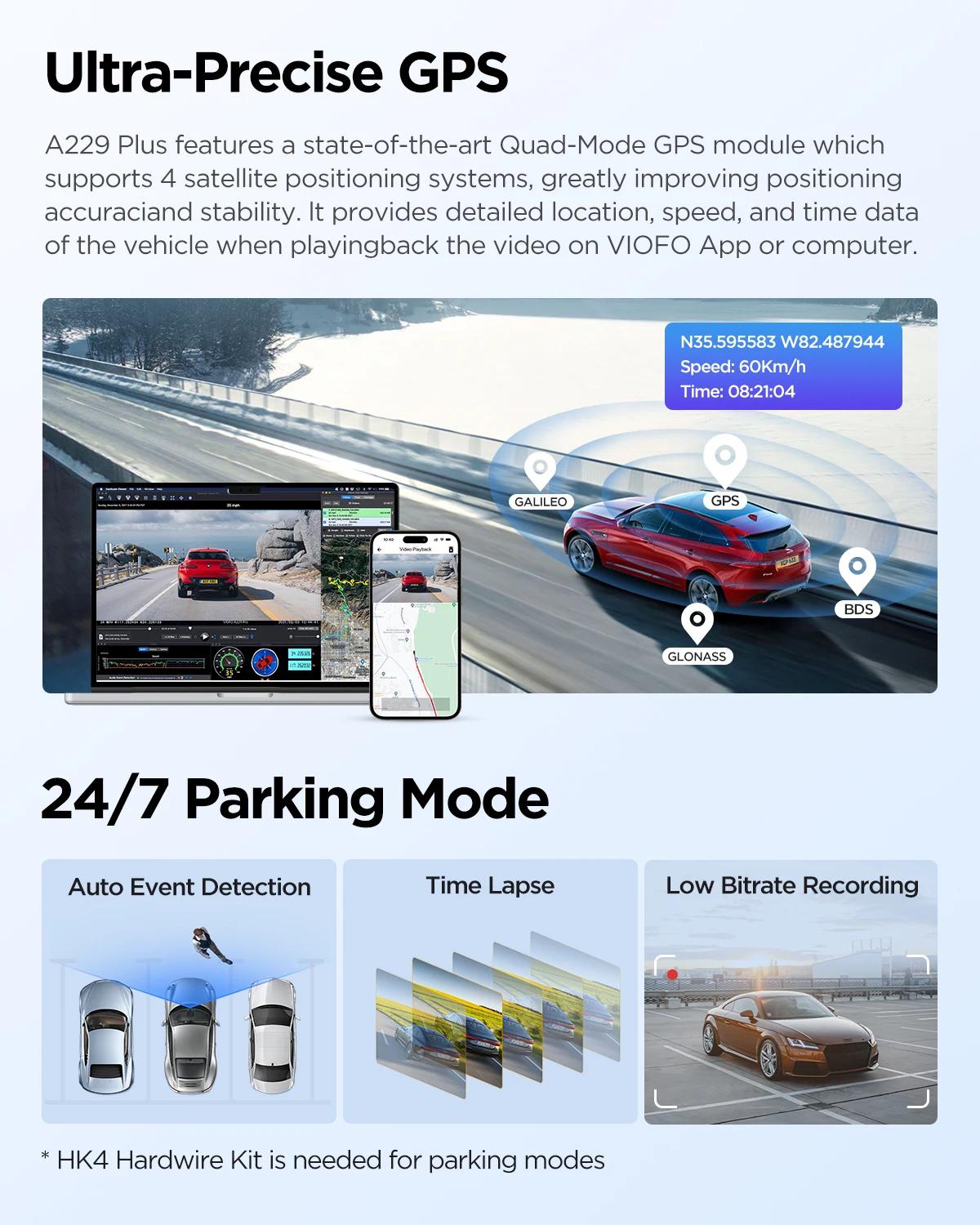 VIOFO A229 PLUS voiture Dvr 2K HDR enregistreur vidéo 5GHZ WI-FI GPS commande vocale caméra de table