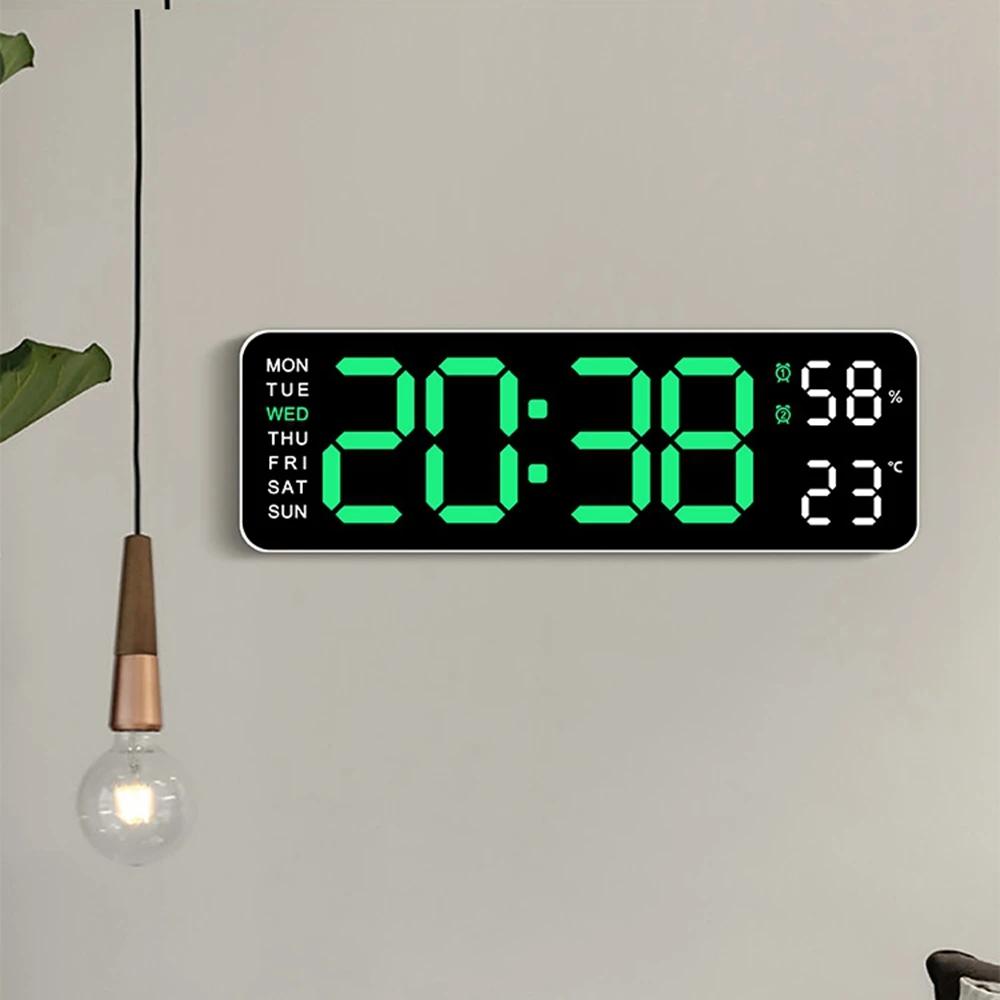 Grande horloge murale numérique température et humidité affichage de la semaine luminosité réglable 