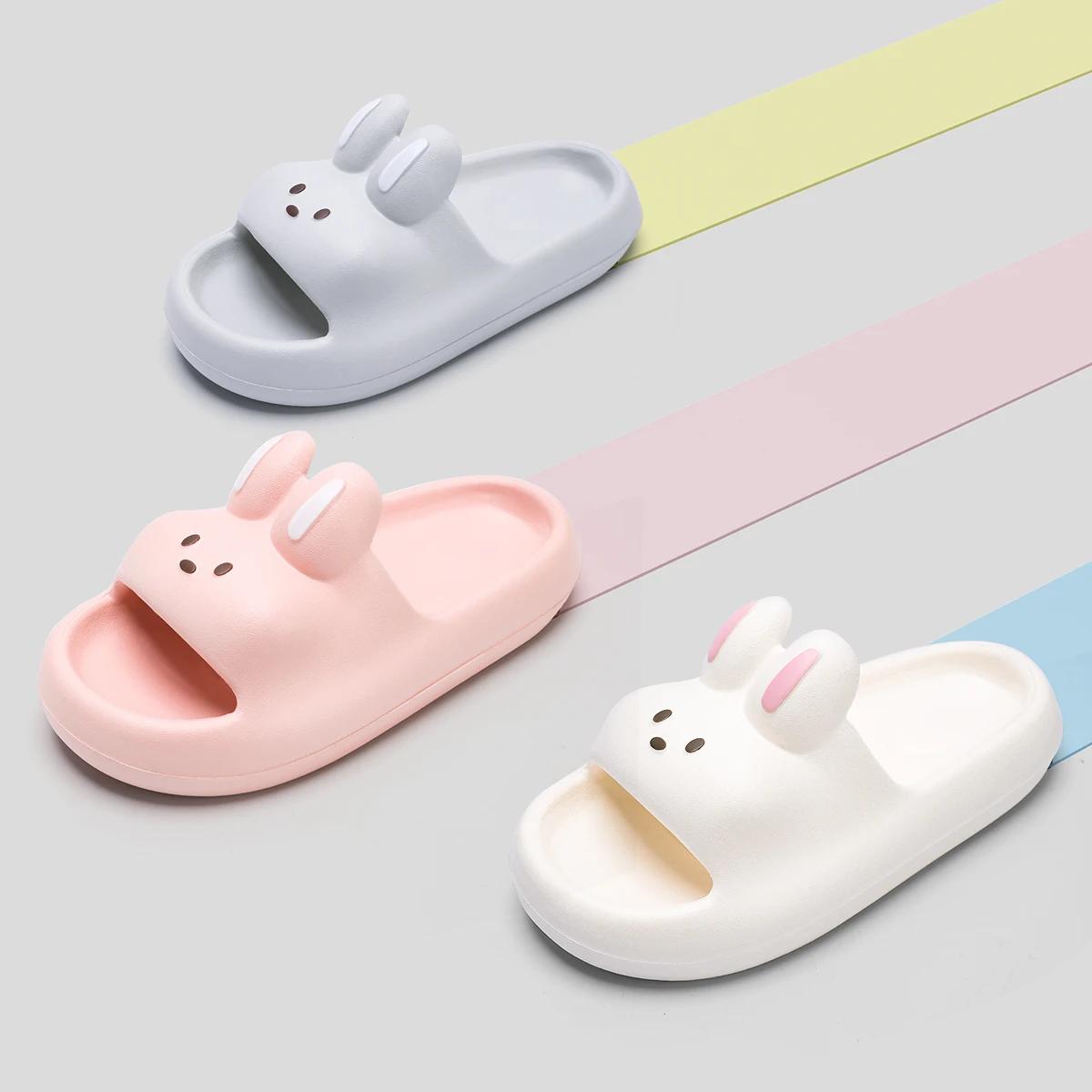 Pantoufles de lapin de dessin animé pour enfants, pantoufles d'intérieur et d'extérieur à fond épais