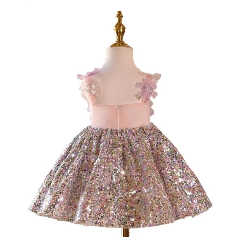 Robe pour filles haut de gamme léger luxe Niche enfants paillettes anniversaire premier anniversaire