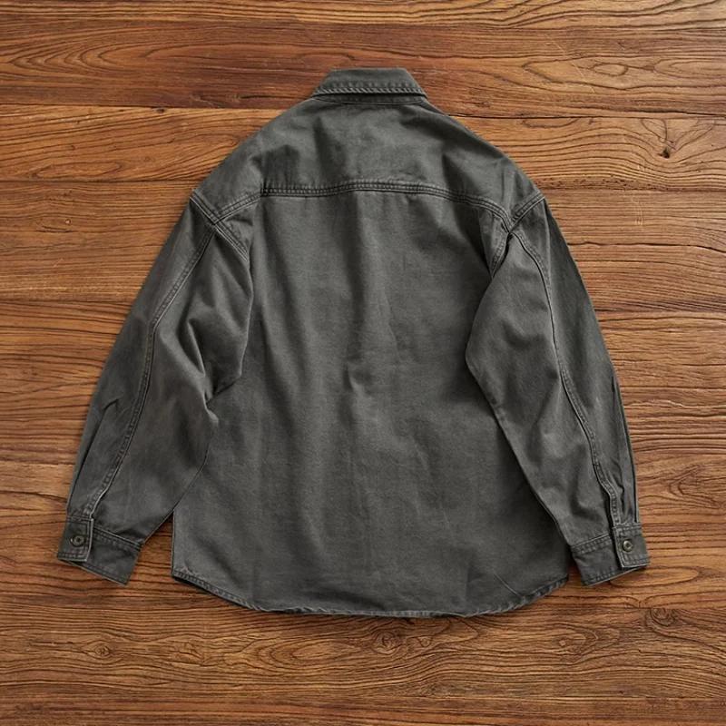 Chemise rapcargo à manches longues pour hommes, chemise rétro pour hommes, pur coton, manteau décont