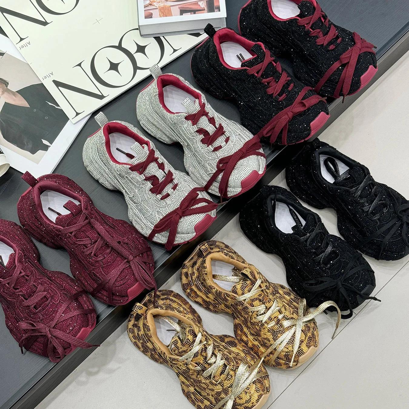 Chaussures décontractées tendance pour femme, style Gypsy, à semelle épaisse, ornées de strass, coll