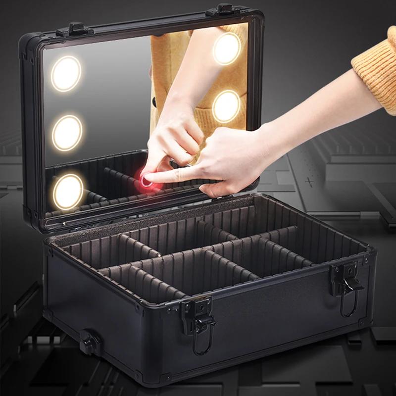Organisateur de maquillage avec lumières LED mrirror-grand chariot à cosmétiques, trousse de salon e
