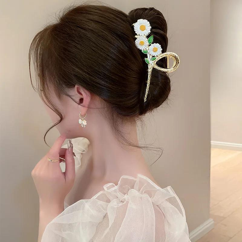 Pince à cheveux fleur douce pour femme, queue de cheval exquise, pince requin, épingles à cheveux po