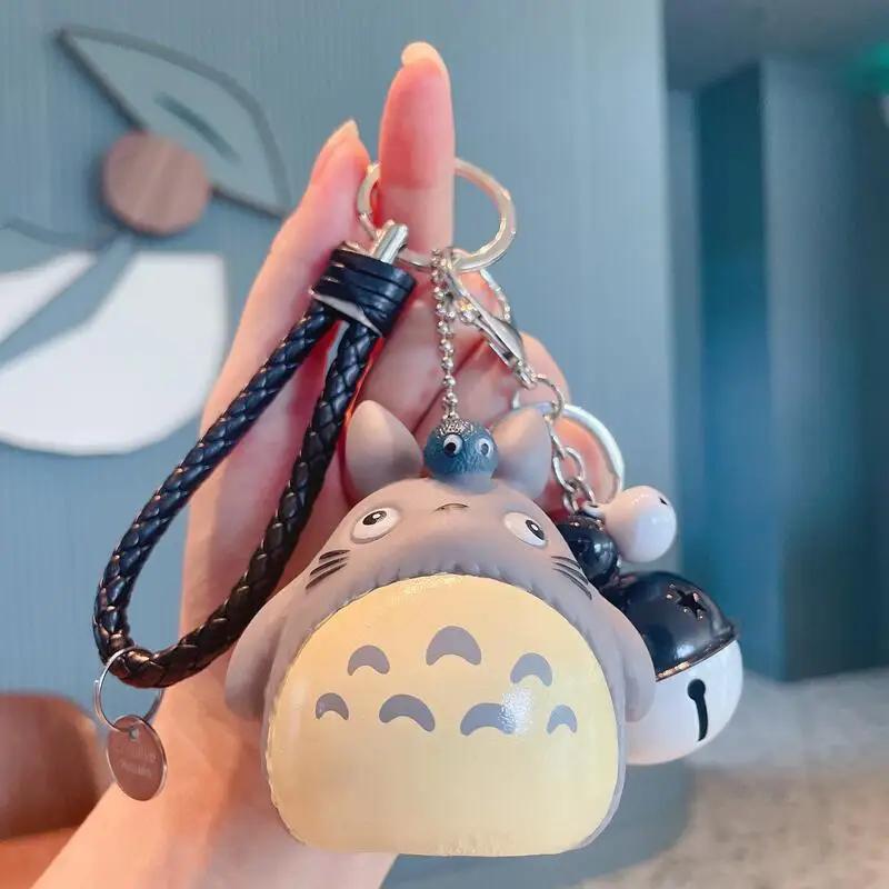 Totoro porte-clés dessin animé chat mignon Totoro poupée Figure bracelet en cuir porte-clés sac voit