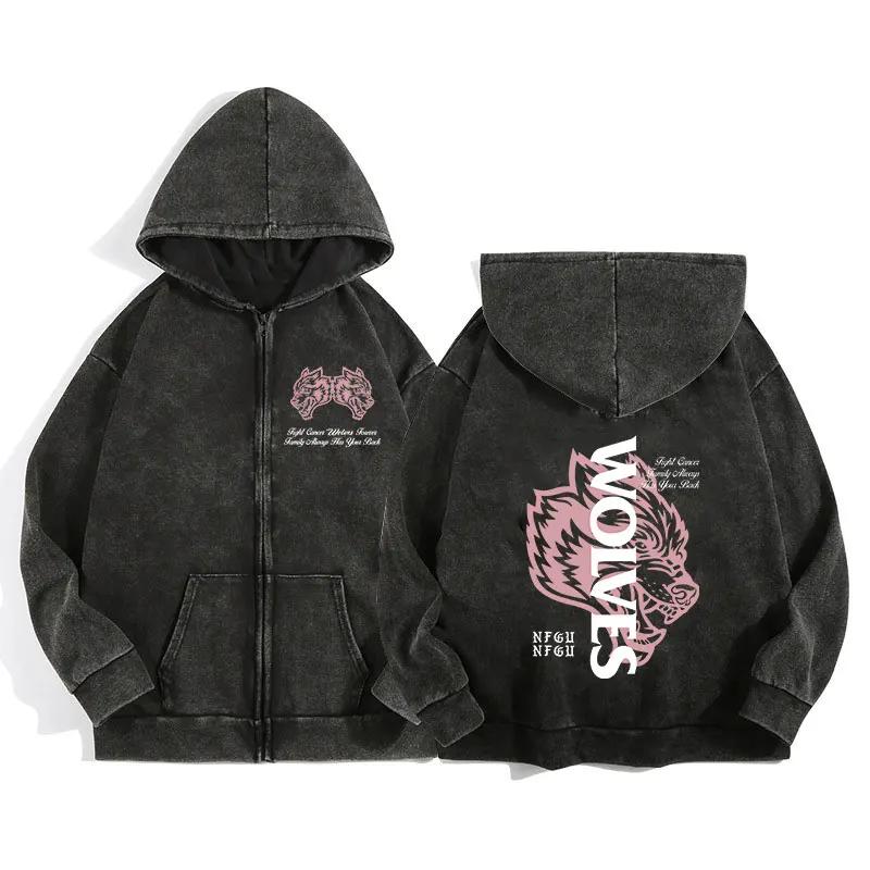 Darc Wolves Sport sweat à capuche zippé pour hommes femmes coton imprimé gothique Harajuku veste swe