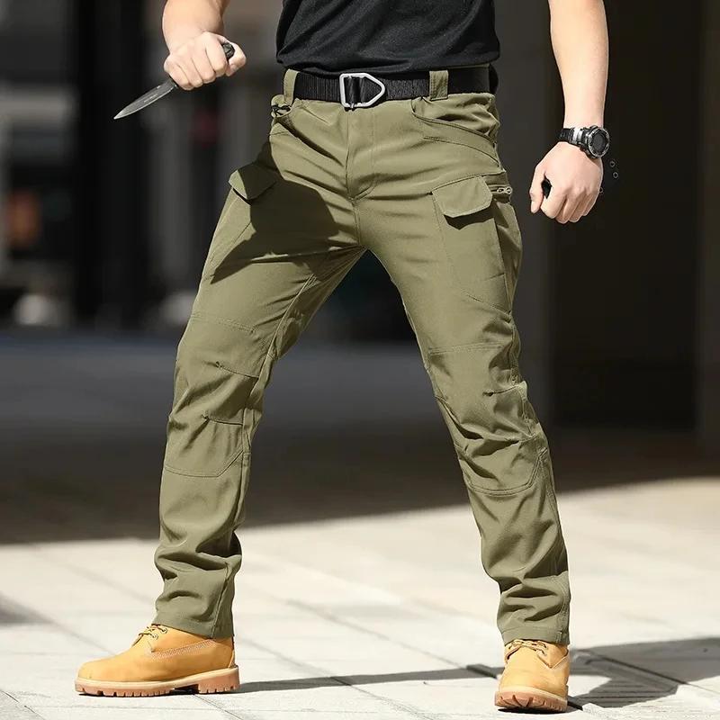 Pantalon cargo tactique pour hommes – Softshell, tissu extensible, poches multiples, bouton volant, 