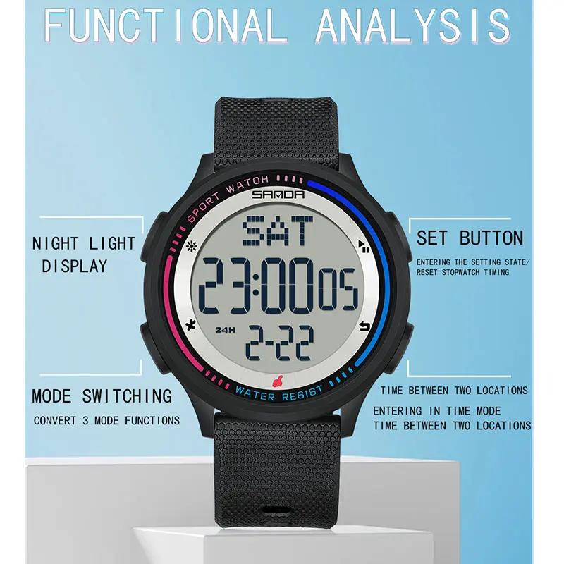 SANDA montre pour hommes fonctions multiples Sports de plein air chronomètre étanche mouvement numér