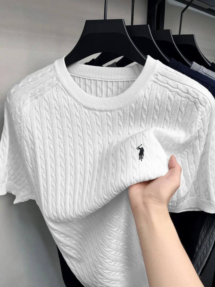 Haute qualité Ice Silk Knit manches courtes hommes tendance été marque de luxe Golf poney broderie C