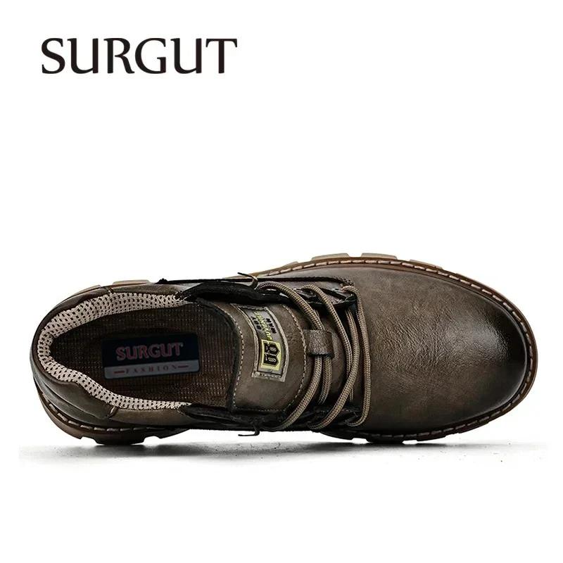 SURGUT bottes en cuir pour hommes 2026 nouvelles bottines de moto rétro à la main de luxe à lacets c