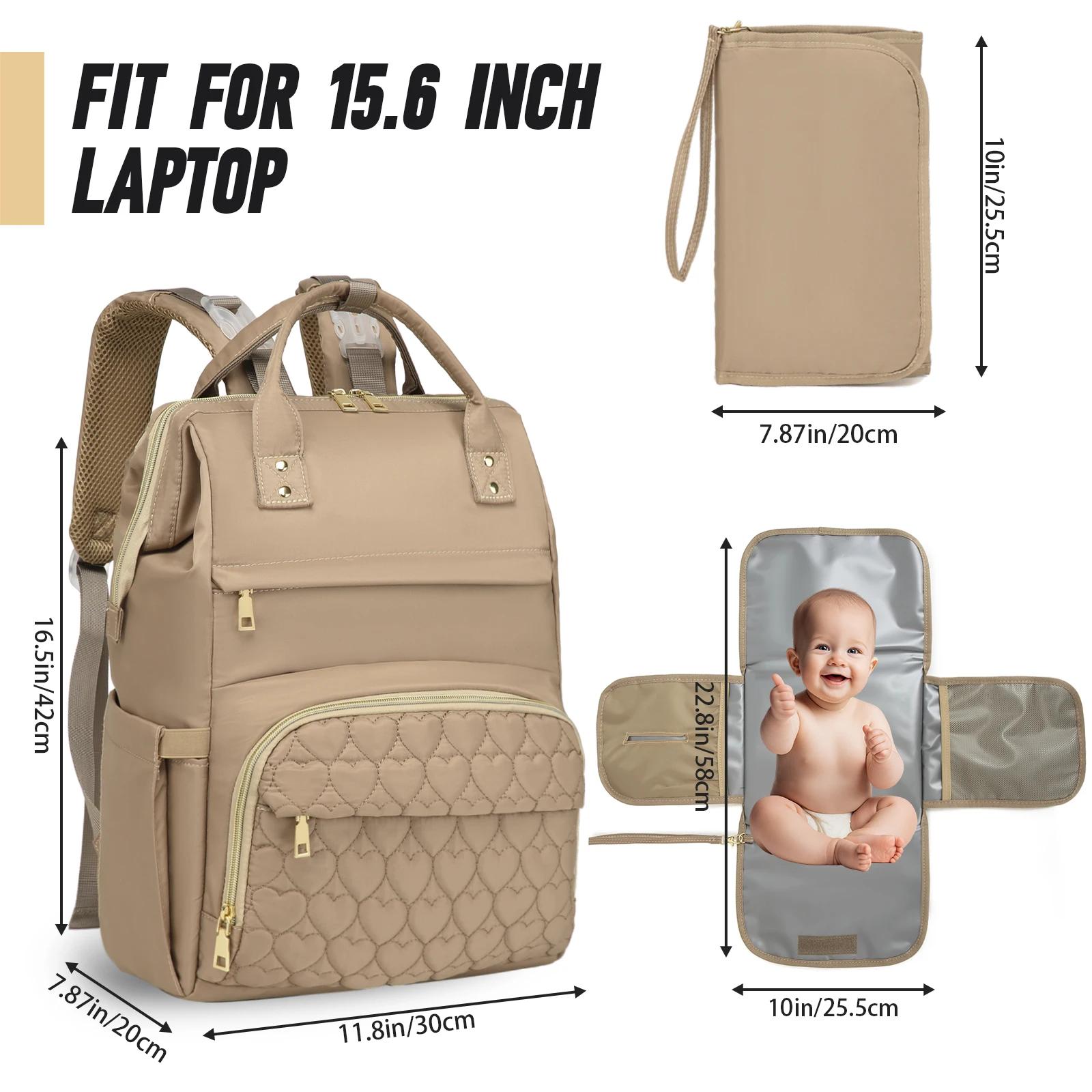 Sac à dos pour couches, sac de voyage imperméable avec poche isotherme, matelas à langer et sangles 
