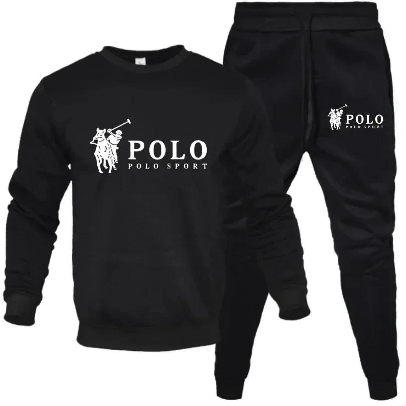 Ensemble de survêtement sportif pour homme en 2 pièces - Sweat-shirt à col rond noir et pantalon de 