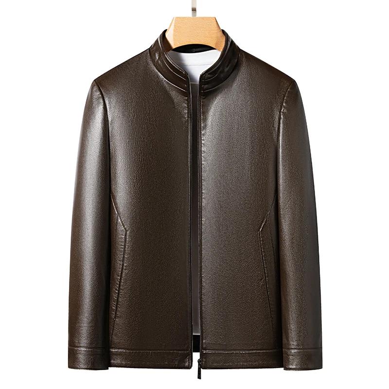 YN-2336 printemps et automne nouveaux hommes veste en cuir de mouton naturel col montant jeunesse Pr