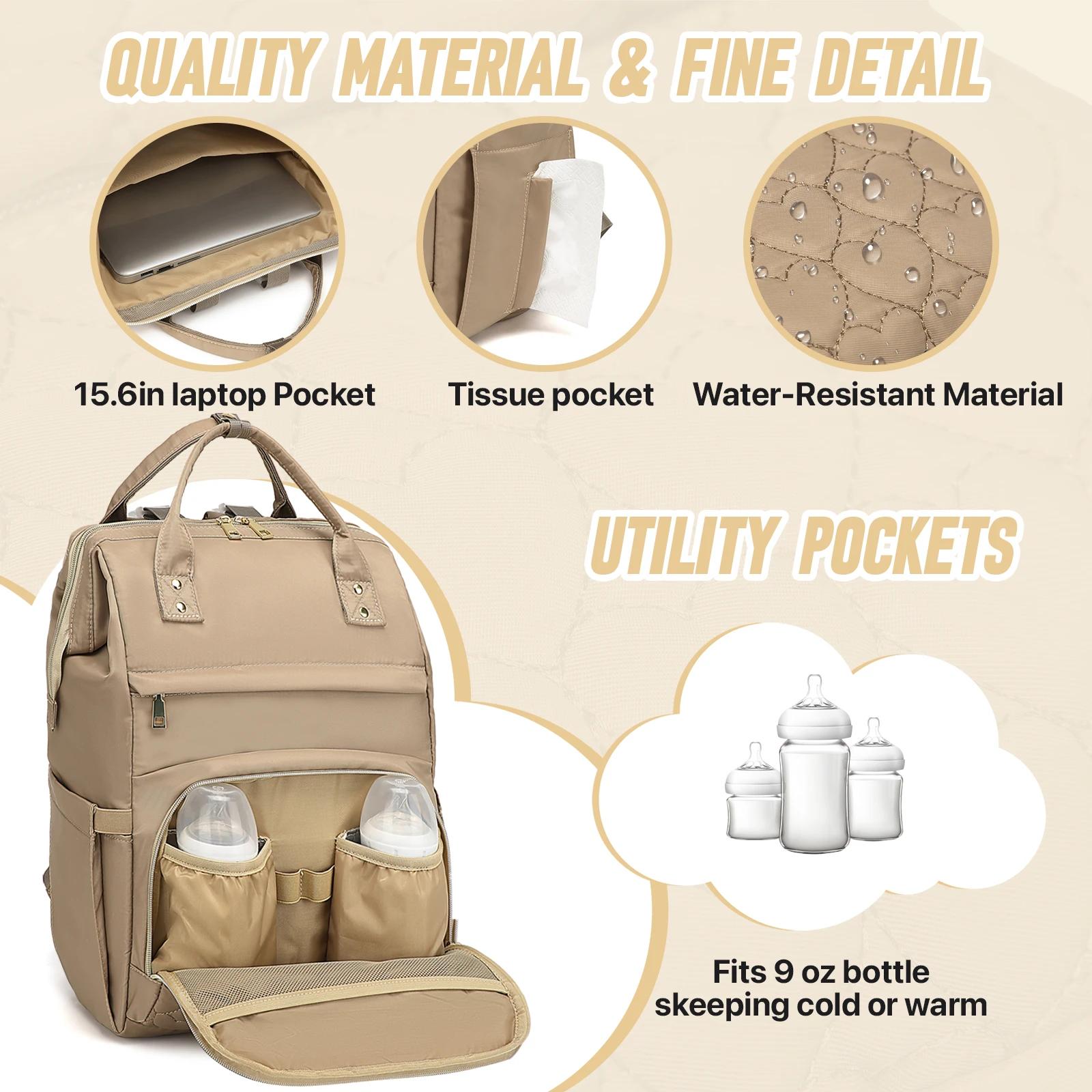 Sac à dos pour couches, sac de voyage imperméable avec poche isotherme, matelas à langer et sangles 