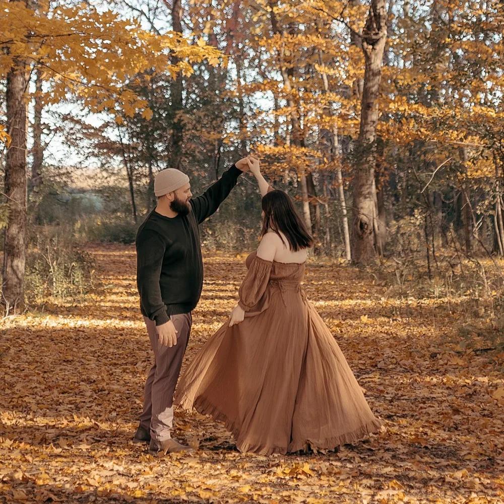 Robe de grossesse bohème pour séance Photo, en lin doux, en coton, épaules dénudées, bord plissé, ro