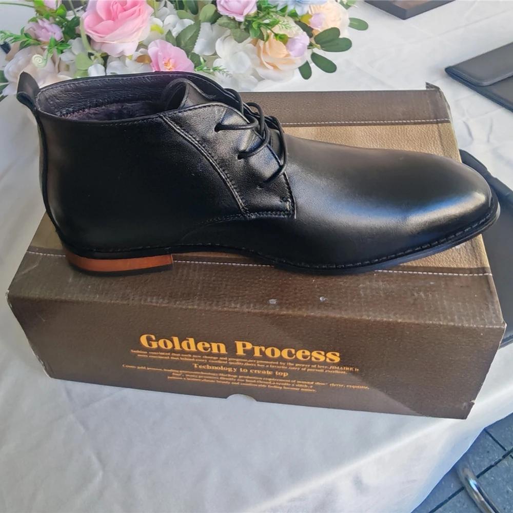 Bottes de neige en cuir véritable pour hommes, chaussures plates d'affaires, bottes de rinçage, zone