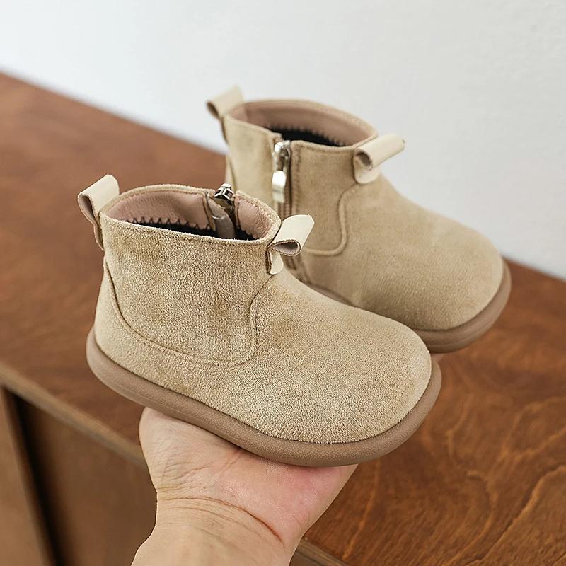 Bottes enfants automne hiver anti-dérapantes - Chaussures Oxford daim peluche pour garçons et filles