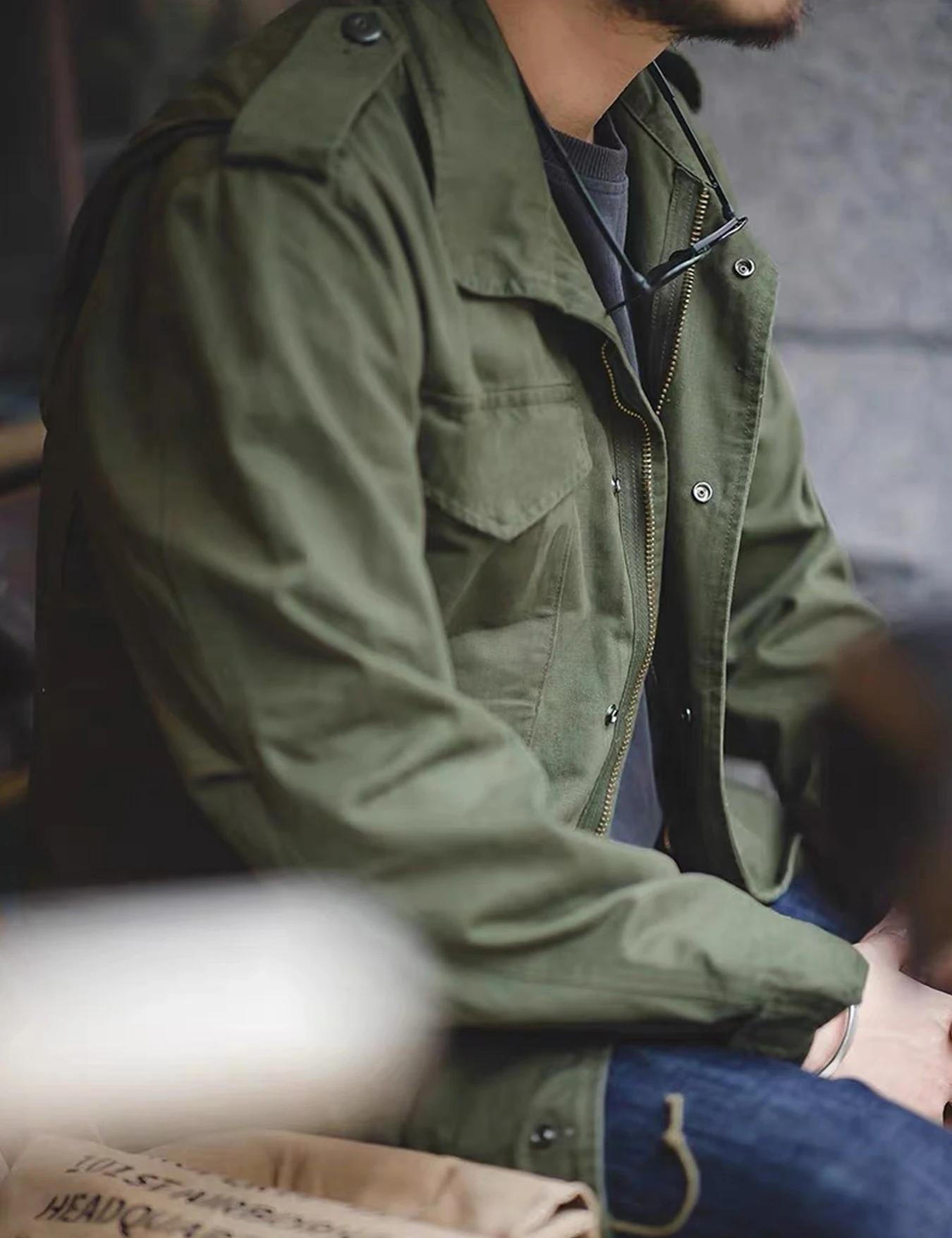 Veste de terrain M65, veste militaire pour hommes, veste rétro à col multi-poches avec fermeture écl