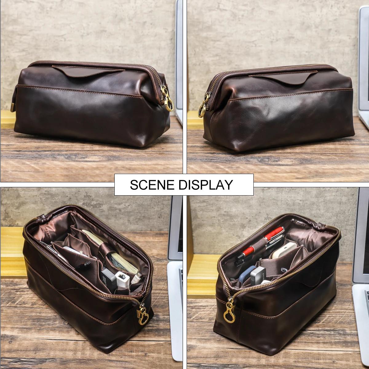 CONTACT'S sacs de rangement de câbles en cuir véritable pour hommes pochette de câble de voyage poch