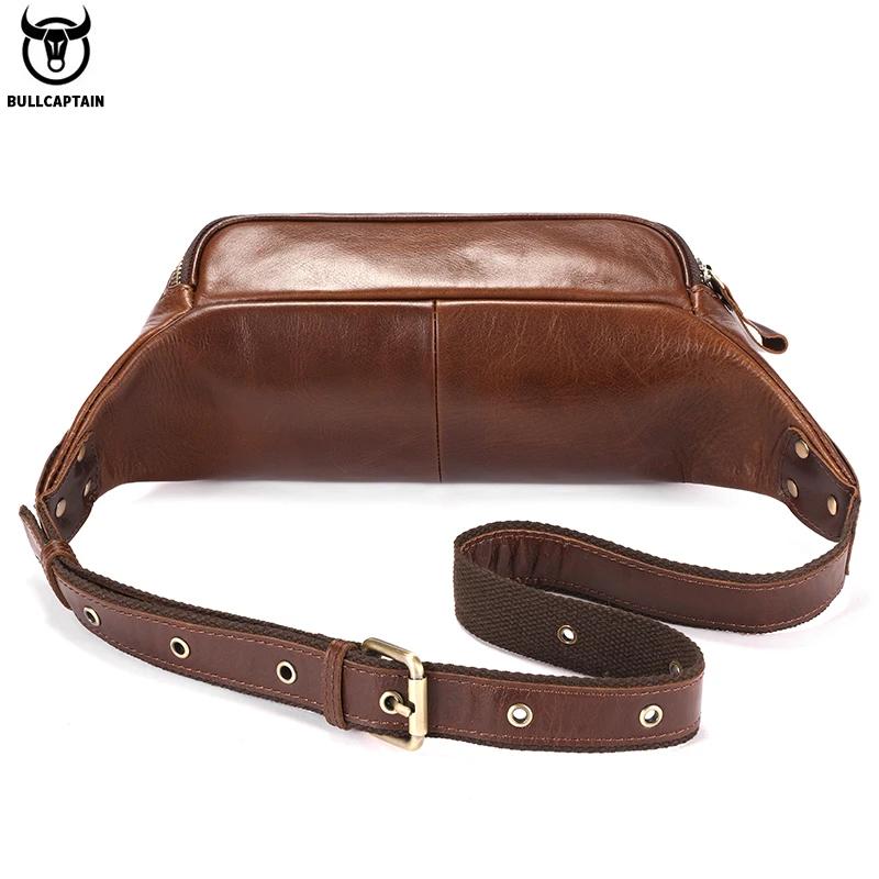 BULLCAPTAIN sac de taille en cuir véritable pour hommes sac d'alpinisme rétro décontracté multifonct