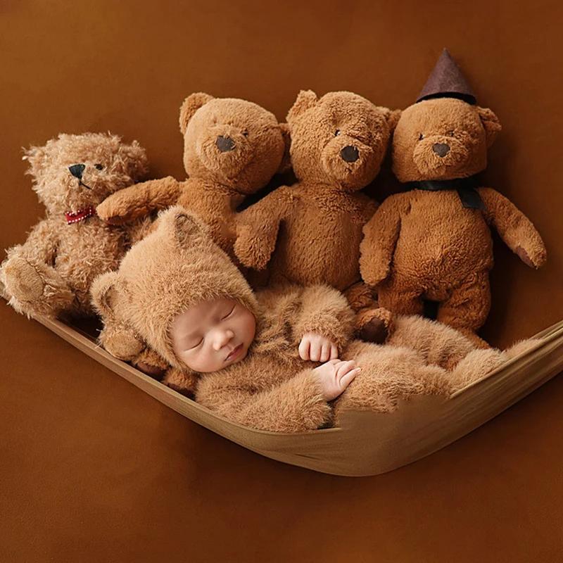 Poupées ours en peluche pour nouveau-né, accessoires de pose de photographie, arrière-plan de poupée