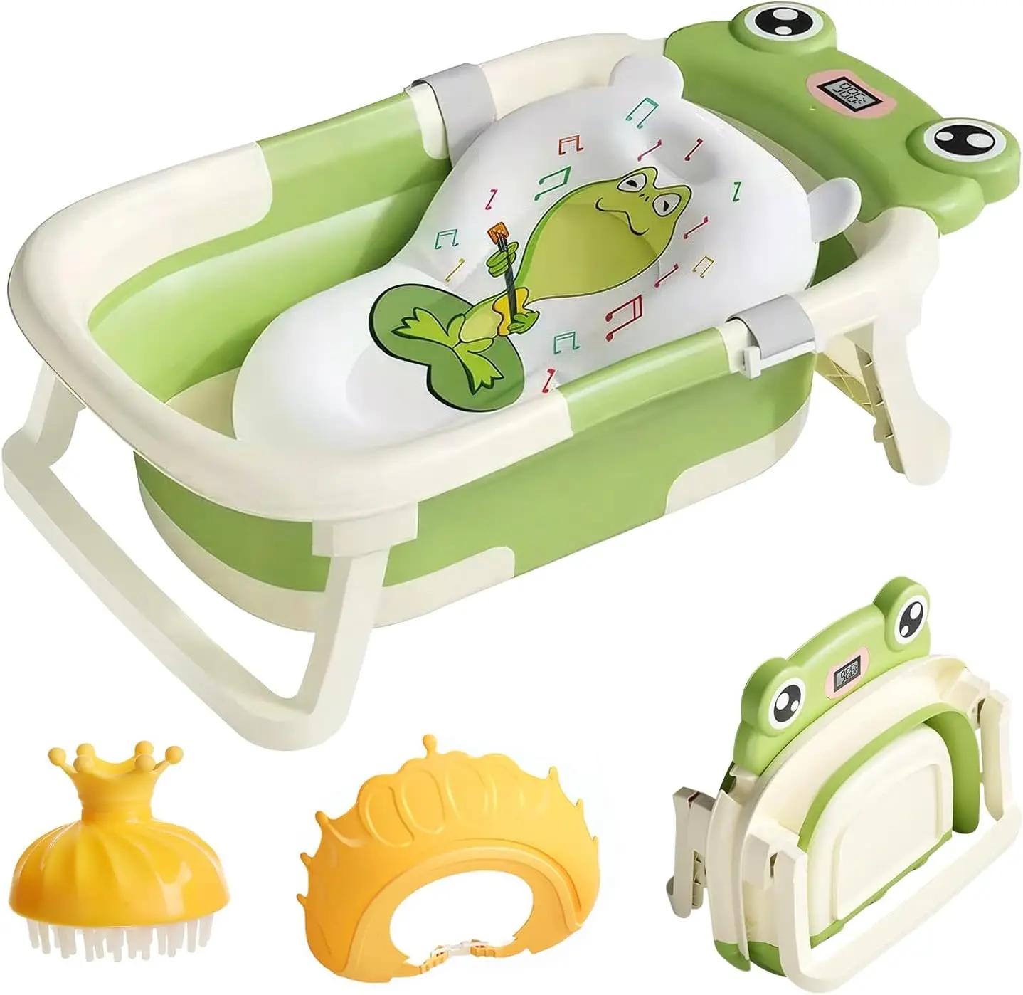 Baignoire pliable pour bébé de 0 à 36 mois, avec coussin de bain, avec thermomètre, bonnet de douche