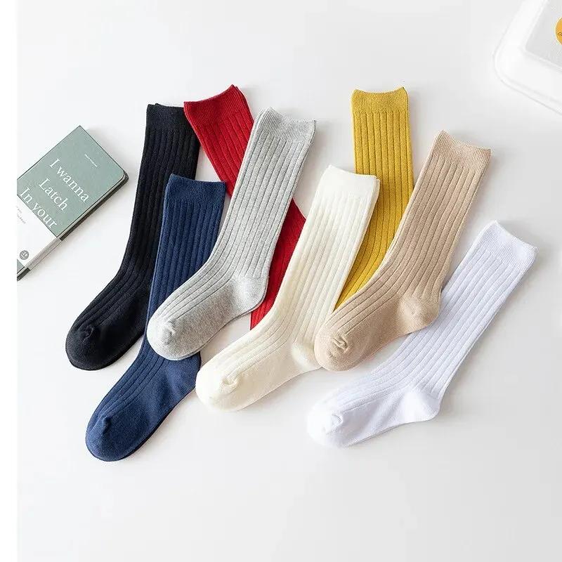3 paires/lot bébé genou chaussettes hautes enfants filles garçons doux coton longue chaussette migno