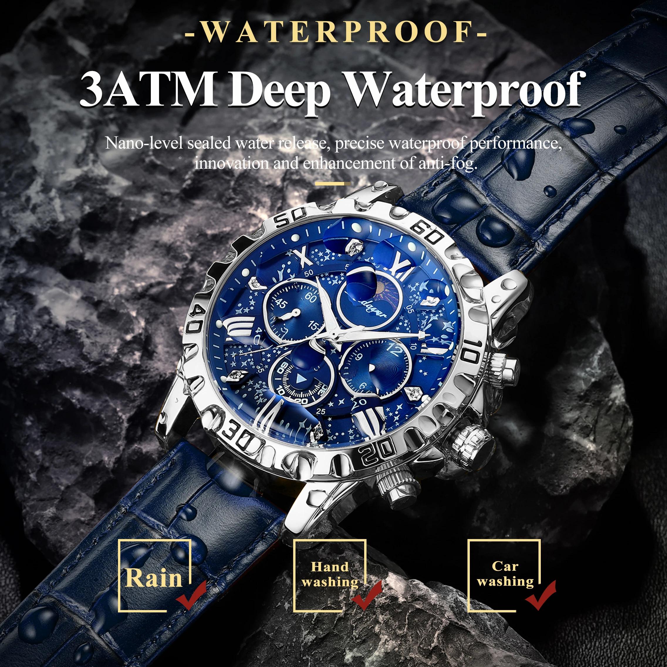 POEDAGAR luxe mode homme montre étanche lumineux chronographe montres en cuir pour hommes sport en p