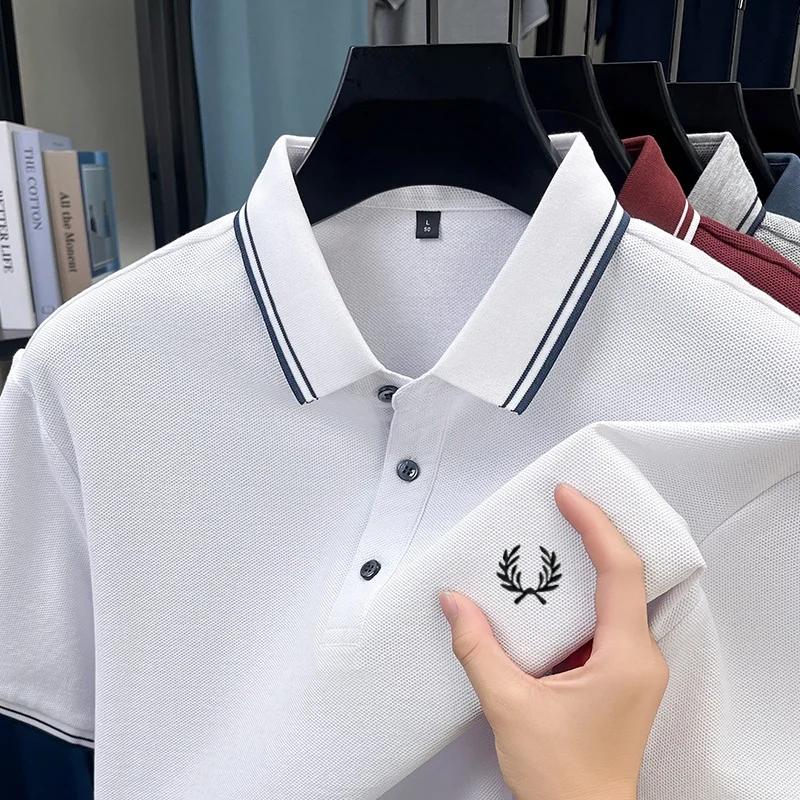 Polo à manches courtes pour hommes, 100% coton pur, brodé, décontracté, à la mode, respirant, confor