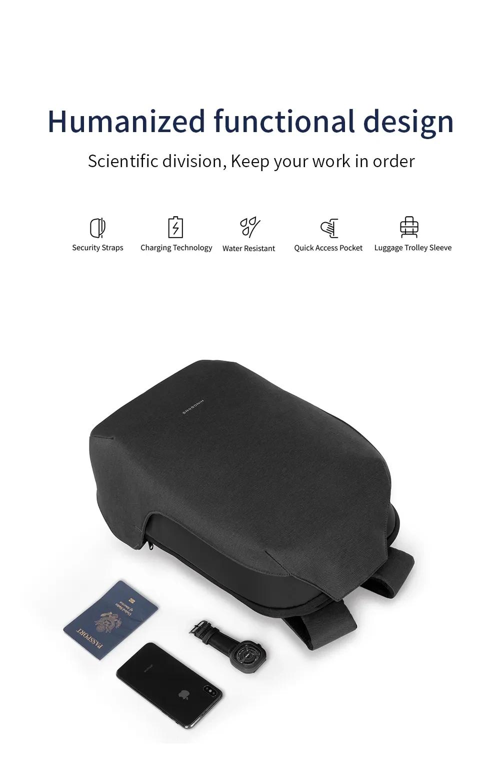 Kingsons-Sac à dos antivol pour homme, résistant à 180 °, ouvert, chargement USB, sac pour ordinateu