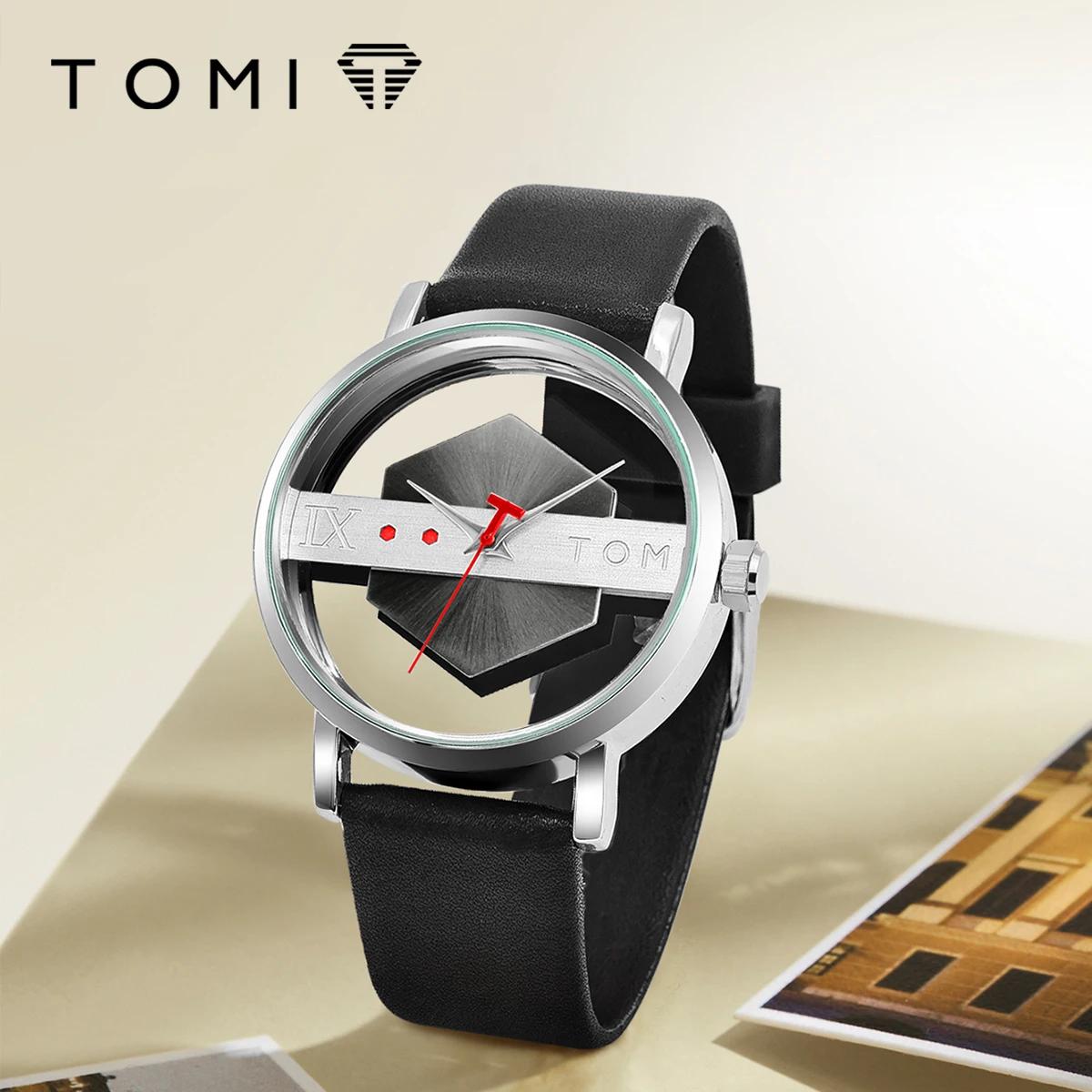 TOMI – bracelet de montre en cuir pour hommes, à la mode et minimaliste, Perspective creuse personna