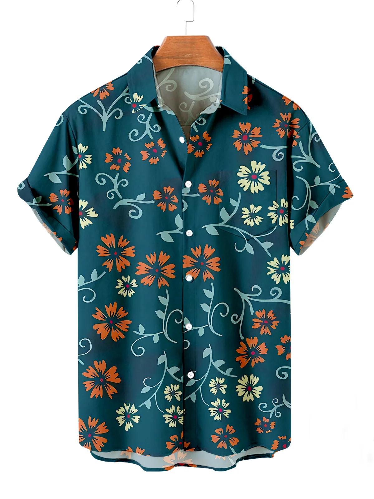 Chemises hawaïennes à fleurs pour hommes, chemises décontractées à manches courtes, col boutonné, mo