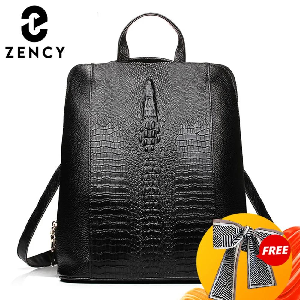 Sac à dos Zency en cuir de crocodile pour femme, 100 % véritable, sac de voyage, de travail ou d'éco