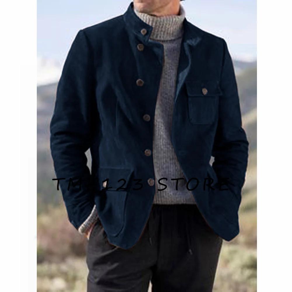 Veste Courte en Daim pour Homme, Manteau Chaud et Décontracté, Col en V, Simple Boutonnage, Combinai