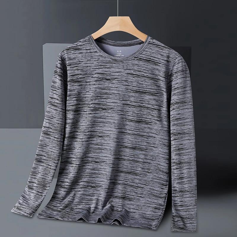 T-shirt d'été pour homme à manches longues, séchage rapide, en soie glacée, haute élasticité, grande