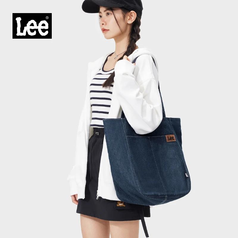 LEE Denim bleu femmes casual grande capacité sac fourre-tout jean Beige dames travail épaule école é