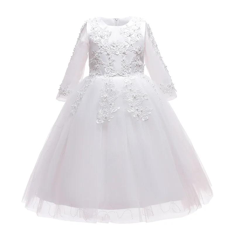Robe de princesse en tulle à manches longues pour filles, robe de demoiselle d'honneur pour adolesce
