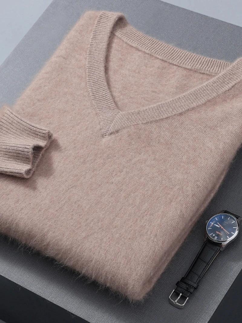 Pull en cachemire 100% cachemire pour hommes, col en v, couleur unie, chaud, manches longues, Joker,