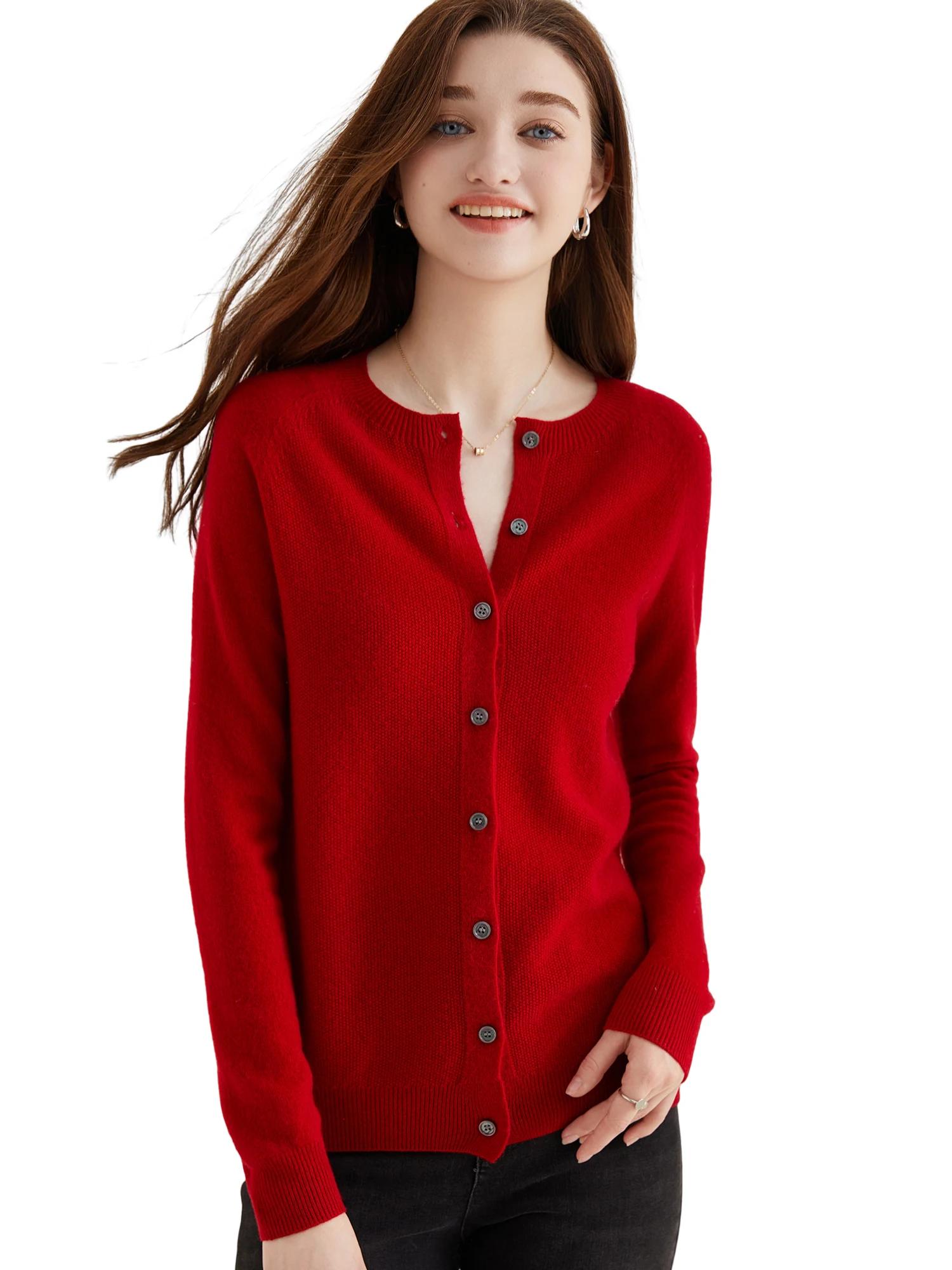 Cardigan en tricot pour femmes, pull à manches longues, haut 100% laine, manteau Vintage, veste en t