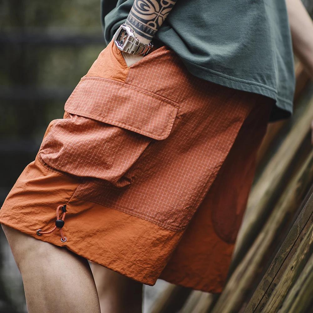 Maden-Short de plage pour homme, coupe droite, couleur orange, patchwork, léger, respirant, grande t