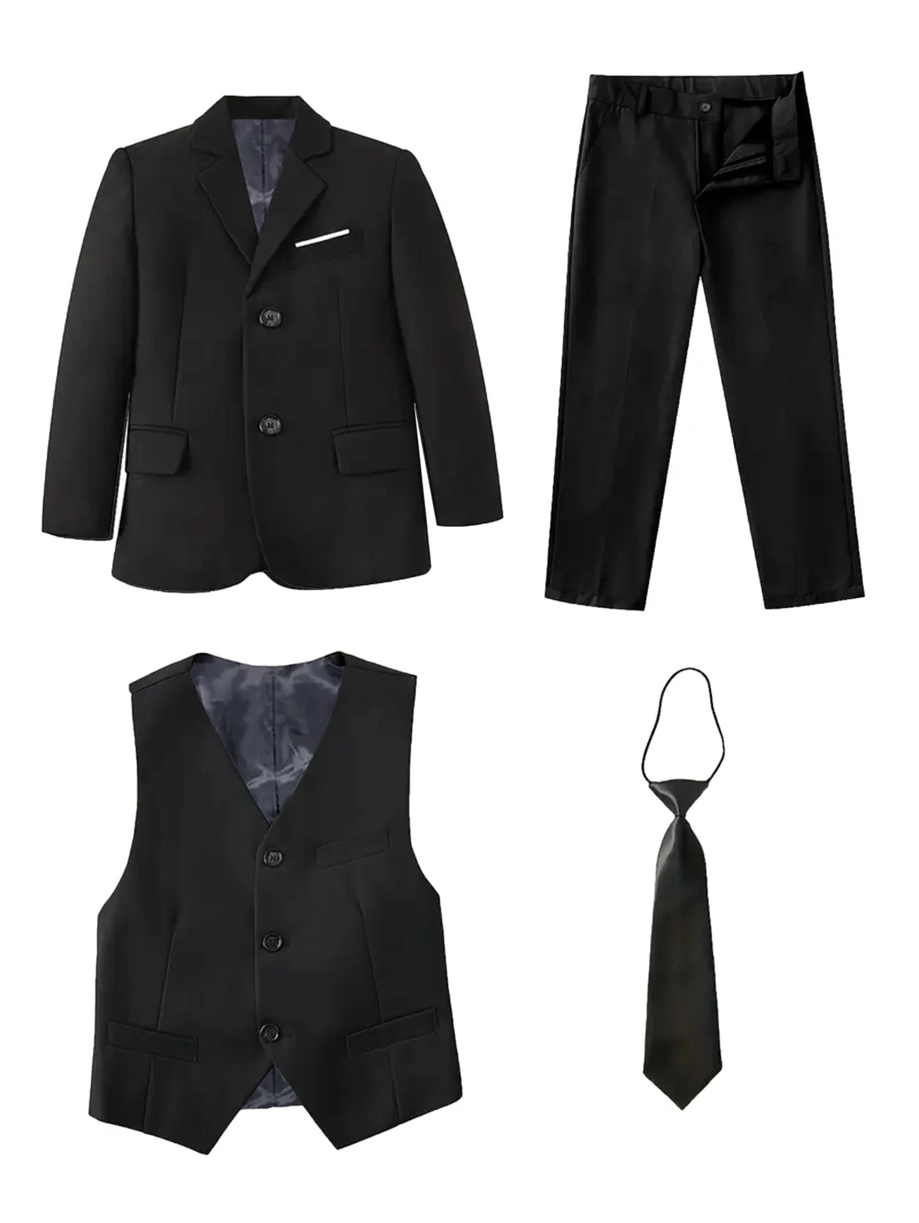 Costumes pour garçons, veste 4 pièces, gilet, pantalon, cravate, robe aléatoire pour adolescents, sp