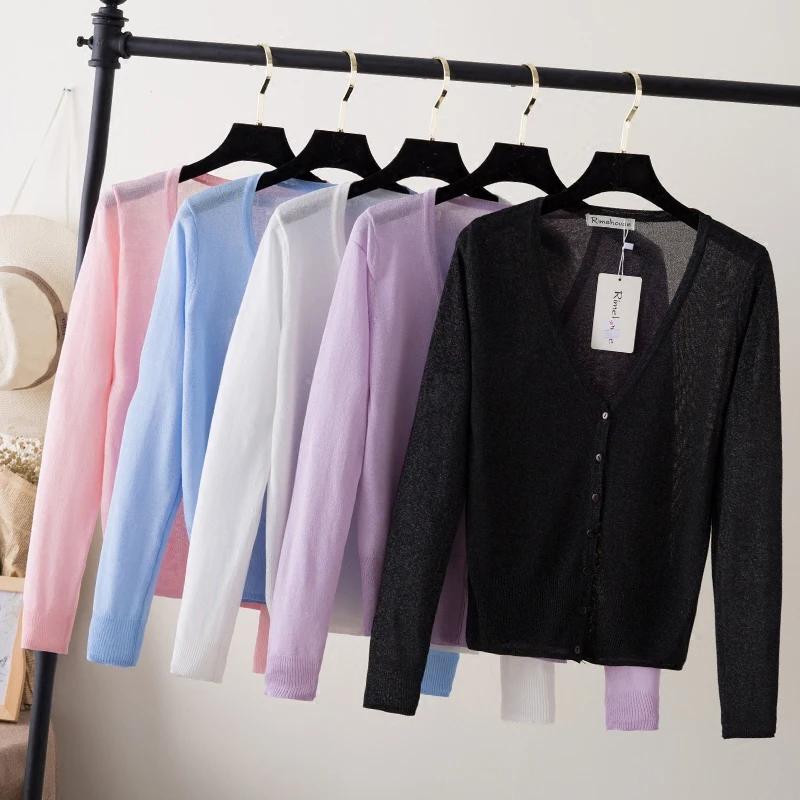 vêtements femme korean style cardigan ete légère haut pull été gilet maille tricoté à manches longue