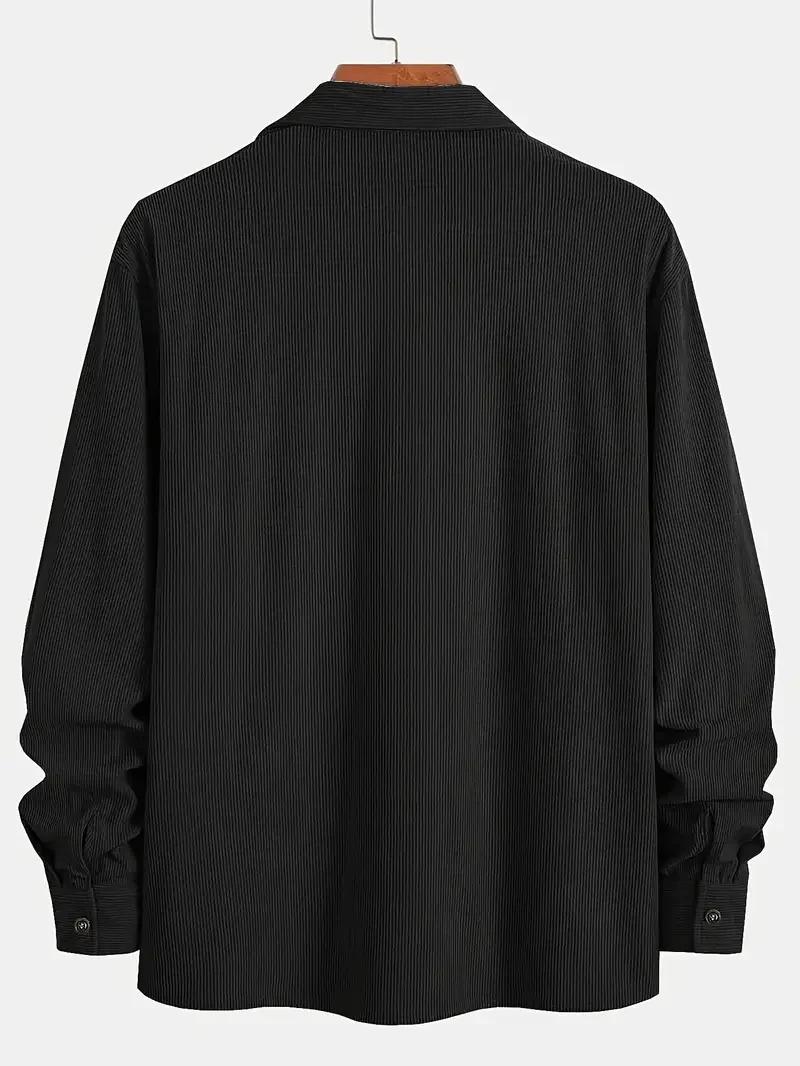 Chemise à manches longues en velours côtelé pour homme, col rabattu, poche poitrine, style décontrac