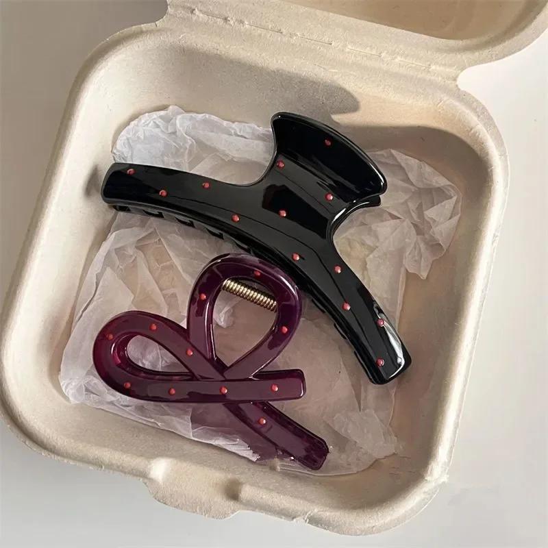 2 pièces femmes Vintage rouge à pois ruban arc requin pince épingle à cheveux griffe crabe Barrettes