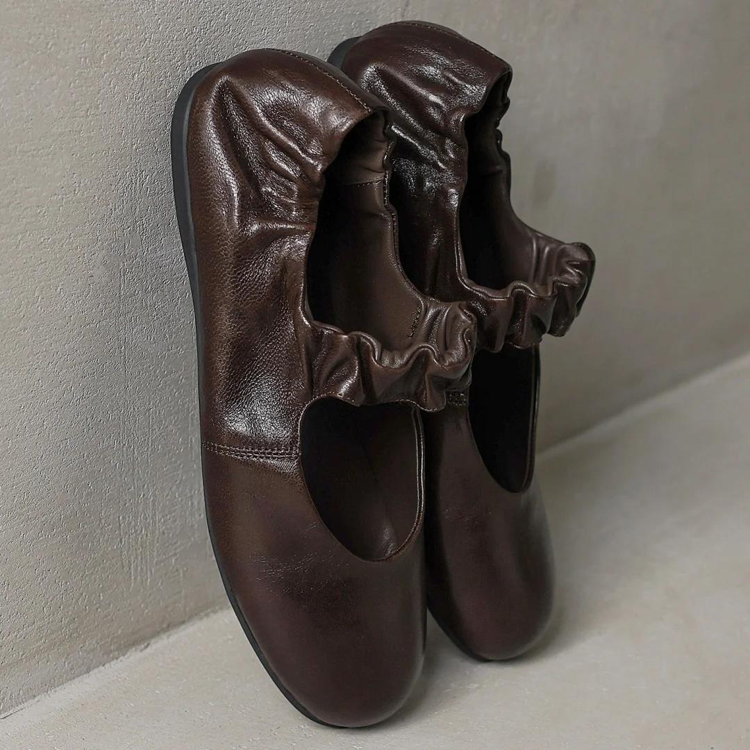 Ballerines à enfiler à bande étroite élastique en peau de mouton pour femmes, bout rond, ballerines 