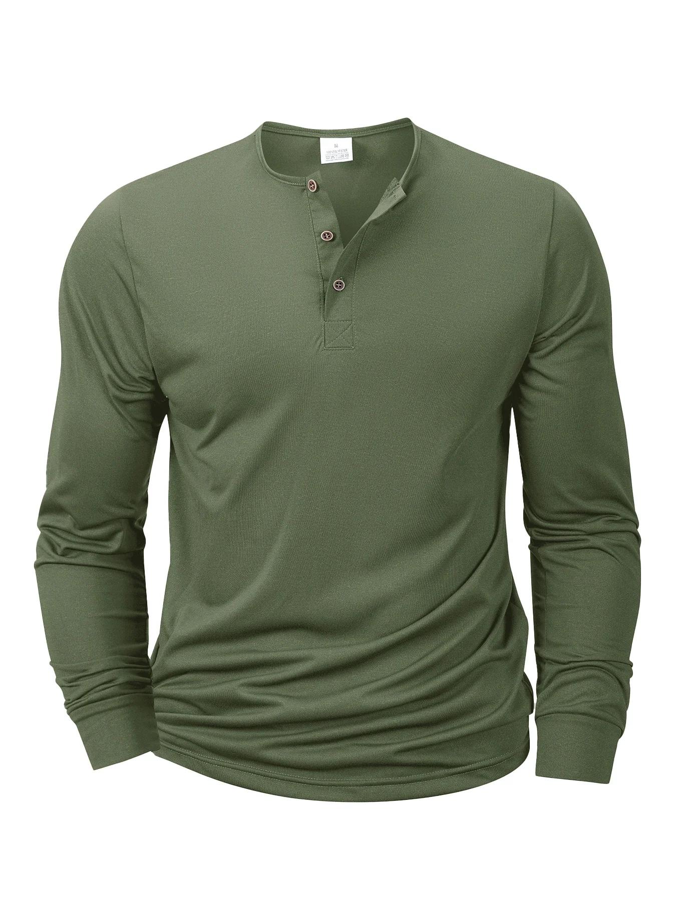 Nouveaux hommes Henley T-shirts à manches longues basique décontracté col de bande T-shirts conforta