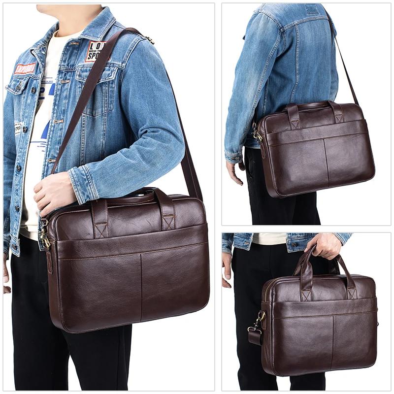 Porte-documents en cuir véritable pour hommes, sac d'affaires de luxe souple, compatible avec ordina