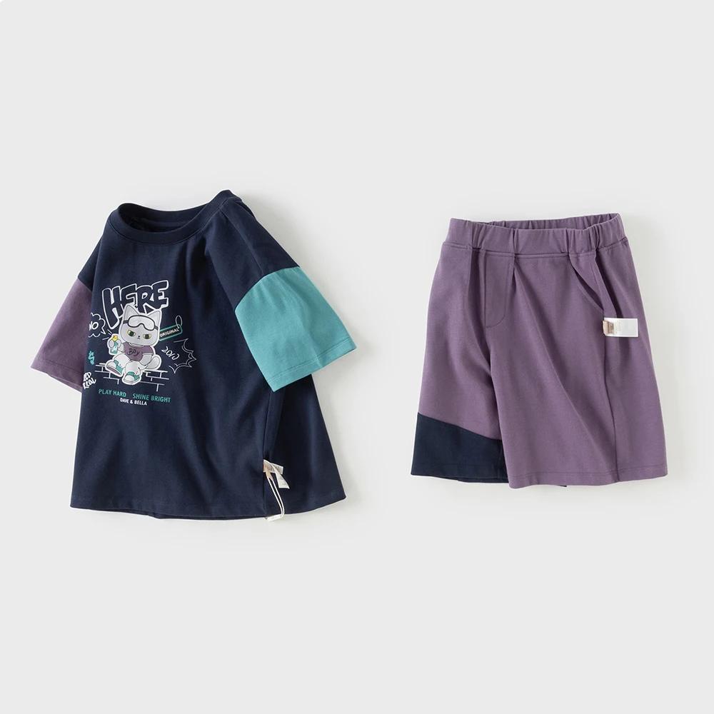 Ensemble short et haut pour enfants Dave Bella – Tenue d'été pour garçons avec imprimé dessin animé,