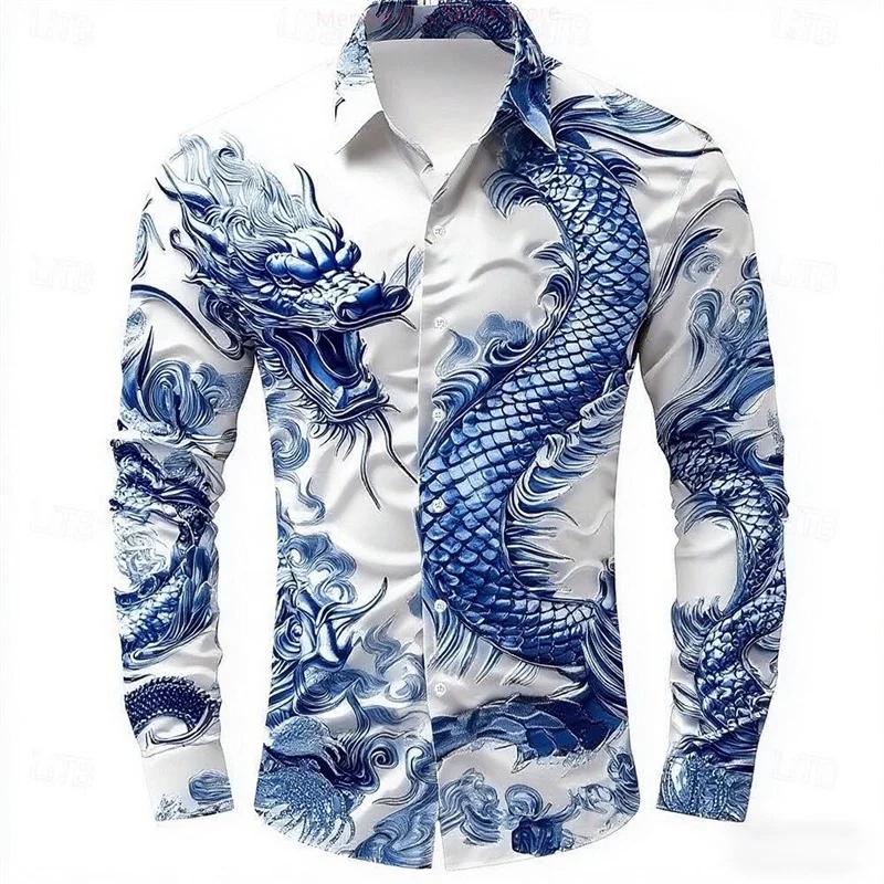 Chemise à manches longues pour hommes, multicolore, Dragon, boutons, mode décontractée, vacances, to